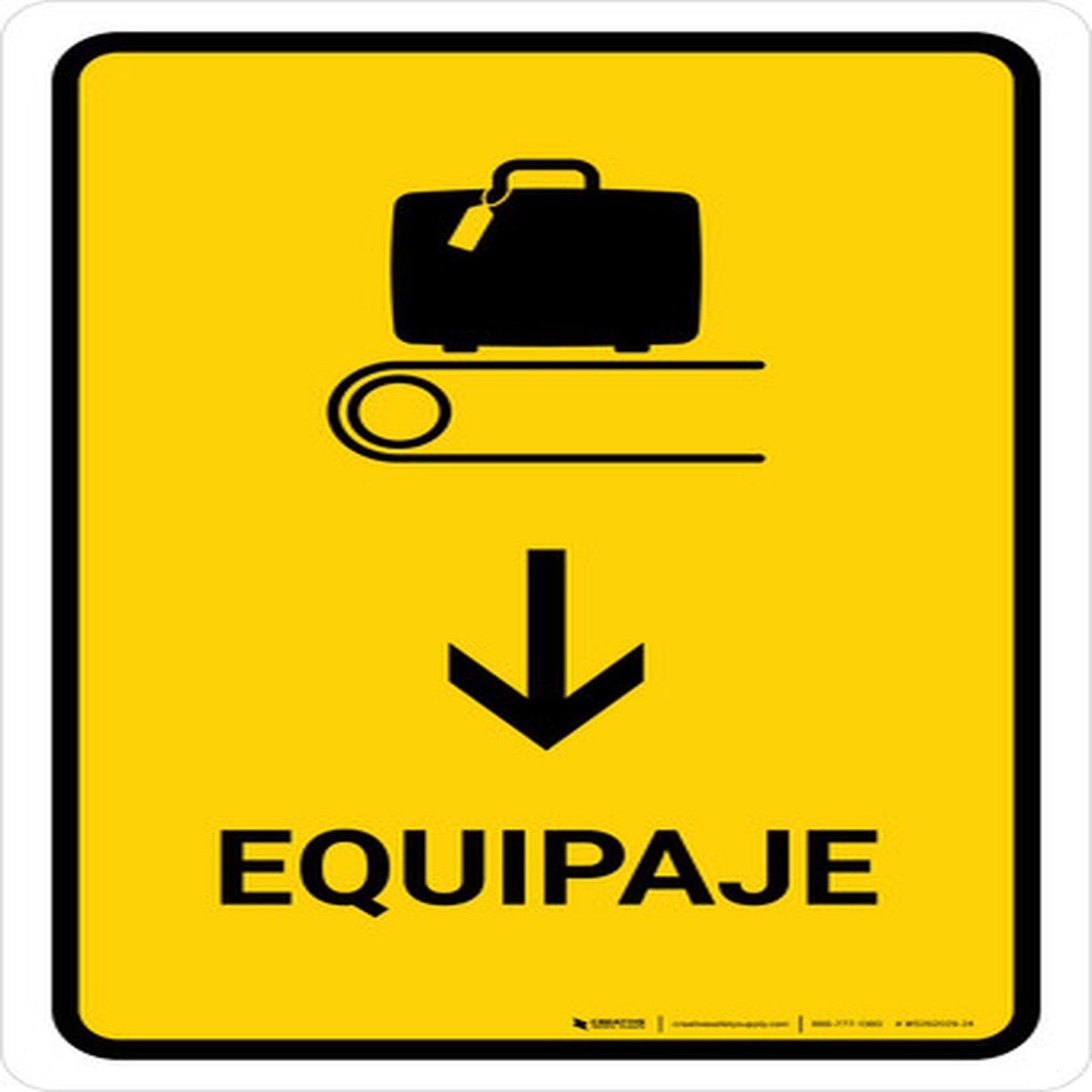 Baggage With Down Arrow Yellow Spanish Portrait - Wall Sign