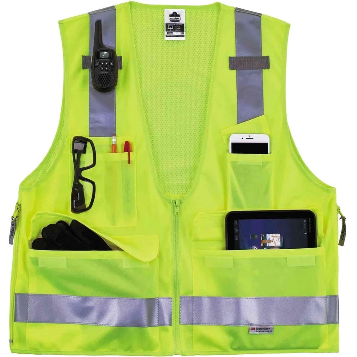 Ergodyne 8250Z Type R Class 2 Surveyors Vest - 4-Xtra Large/5-Xtra Large - Poly - Lime - 1 Each